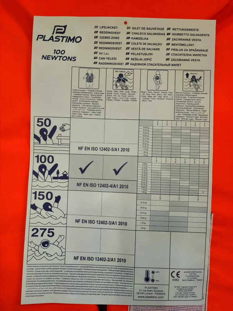 Záchranná certifikovaná vesta Storm 100N + 70 kg oranžová PLASTIMO 58360