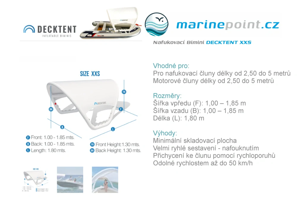 DECKTENT Bimini XXS pro RIB a motorové čluny 2,5–5 m bílá